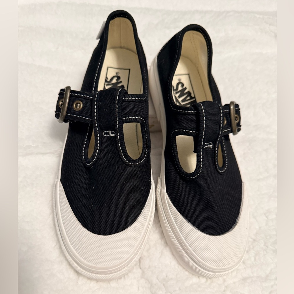 Vans Style 93 Mary Jane Black White Canvas Buckle Women's Size 5.5